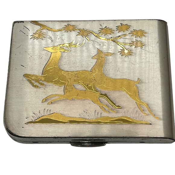 Elgin Compact Deer American Made Silver Tone Gold Tone MCM Retro Chic 50s 60s - Picture 1 of 16